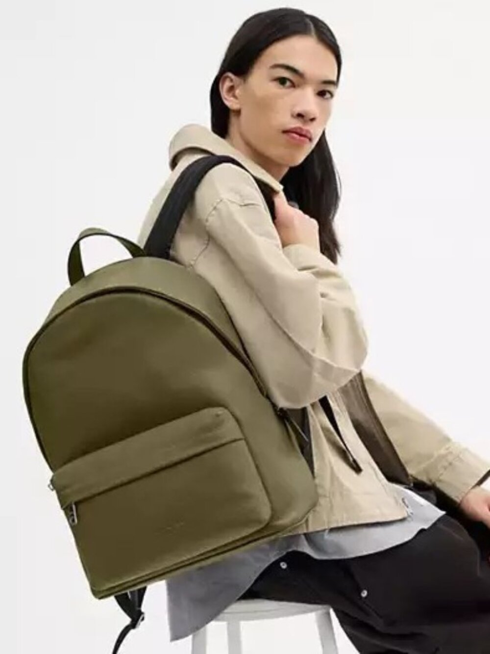 NWT COACH Taylor Backpack Pebble Leather Olive Silver Laptop Travel Bag